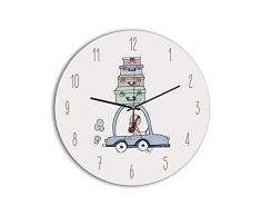 CUADRIMAN Bois Poisson Horloge Murale Fille Bagages, Bois, Multicolore, 30Â x 30Â cm