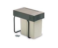 Emuca EM-8488921 Poubelle de Recyclage à Fixation inférieure et Extraction Manuelle 20 litres, Gris