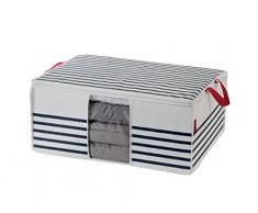 COMPACTOR Housse de Rangement pour Couette, Fermeture Zippée 100% Hermétique, Anti-Poussière, Bleu et Blanc Marinière, Polypropylène et EVA, 50 x 65 x H. 27 cm, RAN5031