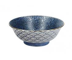 Mikasa Satori Donburi Bol de service en porcelaine Motif vague extÃ©rieure et bord dorÃ© Bleu indigo 21 cm