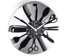 Instant Karma Clocks Instant Karma Horloge Murale en Vinyle Double Disco-Argent-Vintage Handmade Barber Shop Barbier Coiffeur Barbe Cheveux Silencieux