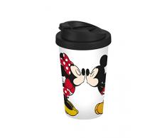 Disney Mickey Mouse Mug Coffee to go Mickey Kiss 400Â ML, Plastique, Blanc/Multicolore, 9Â x 9Â x 16,5Â cm
