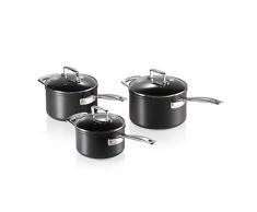 Le Creuset, Set de 3 Casseroles Anti-AdhÃ©rentes en Aluminium ForgÃ©, Ã 16, 18 et 20 cm, Sans PFOA, Compatible avec Toutes Sources de Chaleur (y Compris Induction), Anthracite/ArgentÃ©
