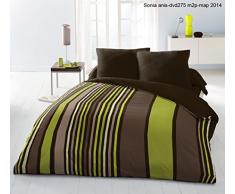 HOME LINGE PASSION Parure de Couette 3 PiÃ¨ces 220x240 cm, Sonia, Microfibre, Marron-Anis
