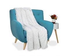 Relaxdays Couverture fausse fourrure moelleux plaid canapé doux salon jetée de lit dessus de lit, lxP 150x200 cm, blanc gris