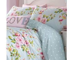Catherine Lansfield Canterbury Housse de Couette en Coton, Bleu, Double