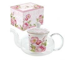 Easy Life 351FLDA COFFRET THEIERE 0,45L EN BOROSILICATE ET BONE CHINA FLORAL DAMASK, 0.45 liters, Multicouleur