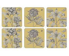 Pimpernel Gravures Et Roses Dessous de Verre, Bois, Jaune, Taille M, Lot de 6