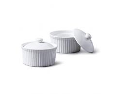 WM Bartleet & Sons 1750Â Lot de 2Â traditionnel en porcelaine Profondeur ramequins avec couvercles, blanc, Set of 2-7.5x7.5x6cm