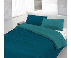 Italian Bed Linen CP-NC Petrolio/Verde bottiglia-1PM Natural Color housse de couette double-face couleur unie avec taies doreiller, 100Â % Coton, pÃ©trole/Vert Bouteille, Small
