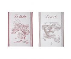 Coucke Lot de 2 torchons Le Dindon et la Poule, Coton, Taupe, 75x50 cm