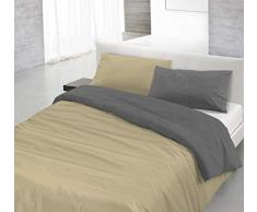 Italian Bed Linen CP-NC-Tortora/Fumo – 1P Natural Color housse de couette double-face couleur unie avec taies doreiller, 100 % Coton, Gris Tourterelle/Gris foncé, single
