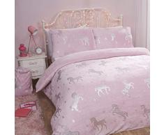 Parure de lit en Flanelle et Polaire Motif Licorne, Polaire, Rose poudré, Double