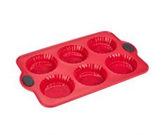 Levivo Moules Ã tartelettes en silicone, moule Ã pÃ¢tisserie pour petits gÃ¢teaux, plaque de cuisson en silicone pour 6 tartelettes, rouge, dimensionsÂ : 34,5Â xÂ 21,5Â cm