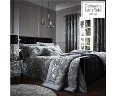 Catherine Lansfield Parure de lit en Velours froissÃ©, Polyester, Silver, King