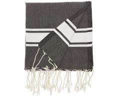 1001 Foutas Fouta Plate Noir Rayures Blanches, 100% Coton