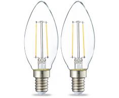 AmazonBasics Petite ampoule bougie LED E14 B35 avec culot à vis, 2W (équivalent ampoule incandescente de 25W), transparent avec filament - Lot de 2