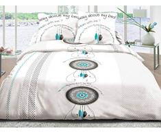 Le linge de Jules Parure Drap Plat + Drap-Housse 140x190 + 2 T - Pur Coton 57 Fils - Dream Turquoise