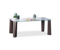 Relaxdays 10023139 Basse, Dessus de Table Verre Trempé, Pieds Bois Ãlégants, Design Moderne, 110x60x40cm, Transparent/Brun, Marron, HLP 40, 5 x 110 x 60 cm