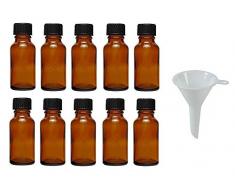 Viva Haushaltswaren Lot de 10Â flacons Compte-Goutte en Verre Marron 20Â ML + Entonnoir