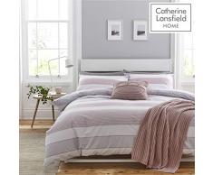 Catherine Lansfield Newquay Stripe Couette, Polycoton, Rose, Parure de lit King Size