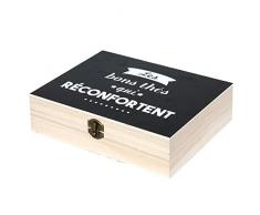 THE HOME DECO FACTORY HD4655 Boite à Thé, Bois, Noir, 24 x 18.50 x 7 cm