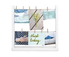 UMBRA Hangit Desktop. Porte photos pêle-mêle Hangit, en bois blanc, avec 9 pinces pour photos. Dimension 34.3x33x6.4cm.