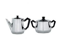 Alessi Ca112 Ottagonale Théière en Acier Inoxydable 18/10 Brillant, Poignée et Pommeau en Bakélite + Alessi Ca114 Ottagonale Sucrier en Acier Inoxydable 18/10 Brillant, Poignées et Pommeau en Bakélite