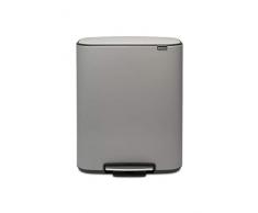 Brabantia - 211485 - Poubelle à pédale Bo, avec 2 seaux intérieurs, 2 x 30L - Mineral Concrete Grey
