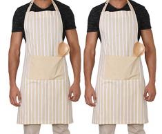 Penguin Home 3458 Tablier 100% rayÃ© Unisexe, Tour de Cou Ajustable, qualitÃ© Chef, rÃ©sistance Ã©levÃ©e, Grande Poche, 70x90cm-Set de 2, Coton, Beige, 70x90 cm