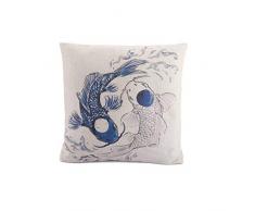 lachineuse Housse de Coussin Asiatique - Motif Double Poissons de Fortune