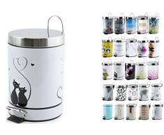 MSV 100563 Poubelle à pédale Cat 3l-17x17x25cm, Plastique, Noir/Blanc, 30 x 20 x 15 cm