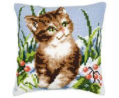 Kit coussin au point de croix Chat dans la neige