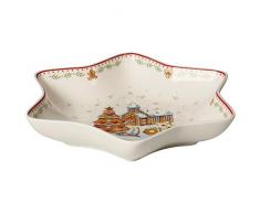 Villeroy & Boch - Winter Bakery Delight Coupe étoile Moyenne, Village en Pain dépices, Bol pour Gâteaux, Porcelaine Premium, Rouge, Multicolore, 24,5 cm