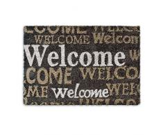 Relaxdays Paillasson WELCOME en fibre de coco, tapis de bienvenue en fibre de coco de 40 x 60 cm avec sous-face en caoutchouc PVC antidérapant, Noir