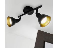 Briloner Leuchten Plafonnier LED pour salon Noir/doré GU10 Rétro/vintage à 2 flammes noir/or