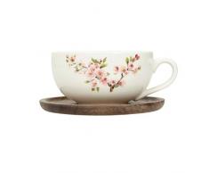 Easy Life 1082SAKU COFFRET TASSE A THE 25CL EN PORCELAINE +SOUCOUPE ACACIA SAKURA, Multicouleur