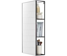 UMBRA Cubiko Mirror. Miroir et Ã©tagÃ¨re de rangement en mÃ©tal. Pour salle de bain ou entrÃ©e, idÃ©al pour les petits logements. Coloris noir.