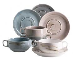 MÃSER Série Derby Premium Set pour 4 personnes de qualité gastronomique, en porcelaine pastel, couleur pastel, durable Lot de bols à soupe Blanc, beige, gris, bleu.