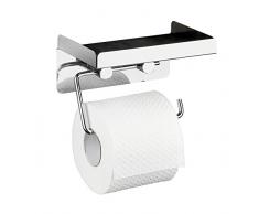Wenko 22217100 Porte-Rouleaux de Papier hygiénique avec Grande étagère, INOX, Argent, 18,5x11,5x22 cm