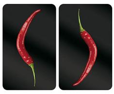 WENKO Plaque de protection en verre universel Hot Peperoni - set de 2, pour tous les types de cuisiniÃ¨res, Verre trempÃ©, 30 x 52 cm, Multicolore