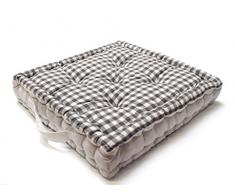 Soleil dOcre Coussin de sol VICHY Gris, Coton, 40 x 40 x 8 cm