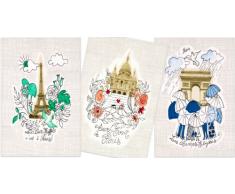 Parischéri 3TORPMOASS 3 Torchons Paris Monuments Coton 50 x 75 cm