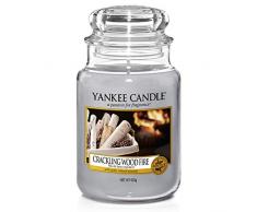 Yankee Candle bougie jarre classique « Feu de bois crépitant », grise, 10,7 x 10,7 x 16,8 cm