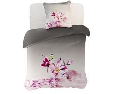 DecoKing Premium 61435, Linge de lit 200Â x 200, avec taie doreiller 80Â x 80Â cm, Gris, en Microfibre, Motif Floral Lilas/Rose/Blanc.