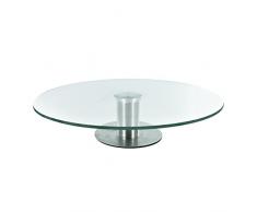 Lily Cook KA1742 Plateau rond tournant Plat rotatif sur pied inox Verre et mÃ©tal acier inoxydable Transparent et gris D30 x H7 cm