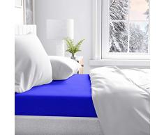 PETTI Artigiani Italiani - Drap-Housse avec Coins, Drap-Housse Percale, Lit 160x200 (160x190/200 + 25 cm), Bleu, 100% Made in Italy