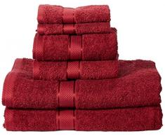 AmazonBasics Lot de 2 draps de bain, 2 serviettes de bain et 2 petites serviettes rÃ©sistants Ã la dÃ©coloration Rouge