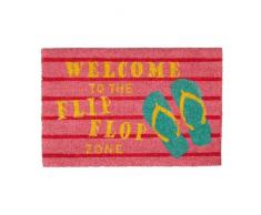 Relaxdays Paillasson fibres de coco tapis de sol WELCOME TO THE FLIP FLOP ZONE 60x40 dessous caoutchouc antidérapant entrée terrasse jardin balcon, rose