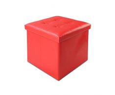 Todeco - Banc Pliant, Ottoman avec Espace de Stockage - Charge maximale: 150 kg - Matériau: Simili-cuir - Finition piquée et capitonnée, 38 x 38 x 38 cm, Rouge